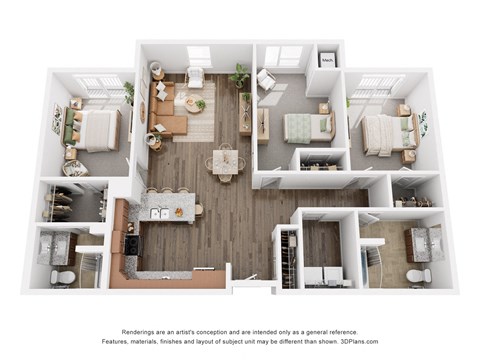 a 3d floor plan of a house with a bedroom and living room